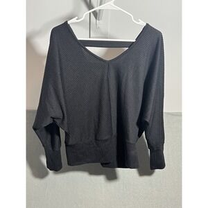 JUST be... Women's Black Ribbed V-Neck Batwing Dolman Sleeve Top Size L